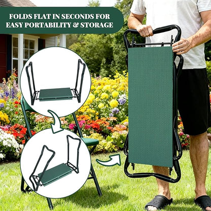 RAIN SPIRIT Garden Kneeler and Seat with Thicken & Widen Soft Kneeling Pad,Heavy Duty Gardening Bench Kneeler and seat Foldable Gardening Stool with 2 Tool Pouches，Gifts for Women, Seniors, Mom & Dad