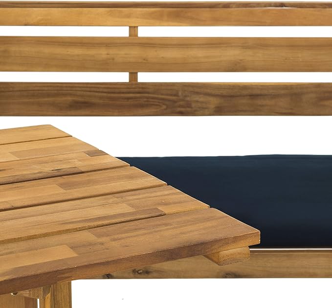 SAFAVIEH PAT6754A Collection Wilton Teak and Navy Balcony Corner Lounge Outdoor Set