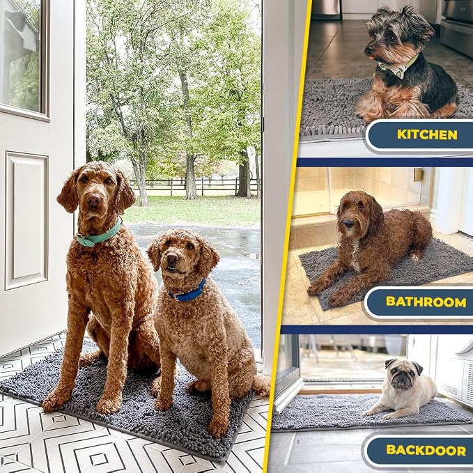 Muddy Mat® | Super Water Absorbent Door Mat Indoor, Microfiber Quick Dry Chenille Entryway Rug, Slip Resistant Front Door Mat, Indoor Mats for Entryway, Machine Washable Pet Rug, Grey 30"x19"