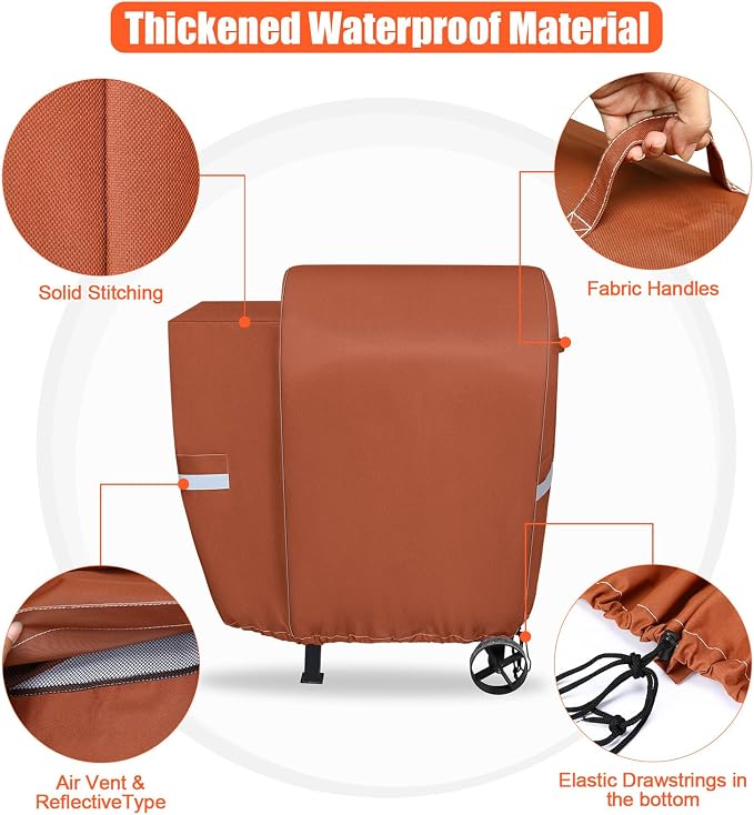 73700 Grill Cover for Pit Boss 700FB, Lexington 540 and Lexington 500, Classic 700 Wood Pellet Grills, 600D Waterproof Fade Resistant BBQ Grill Cover with Elastic Drawstrings, Brown