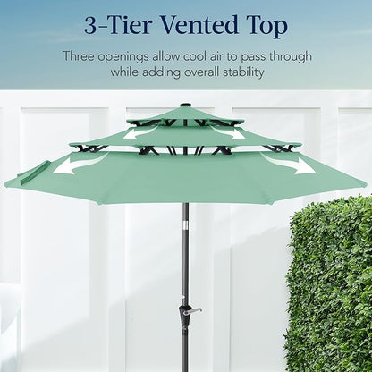Best Choice Products 10ft 3-Tier Market Patio Umbrella, Outdoor Sun Shade with Tilt, Crank Lift, 8 Ribs for Backyard, Deck, Poolside – Seaglass