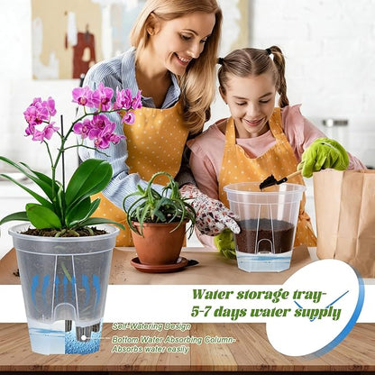 9 PCS Self Watering Pots for Indoor Plants Clear Nursery Pot with Drainage Holes Plastic Plant Pots and Deep Reservoir Bare Root Planter for Outdoor Plants and Flowers (4.73'', 5.91'', 7.09'')