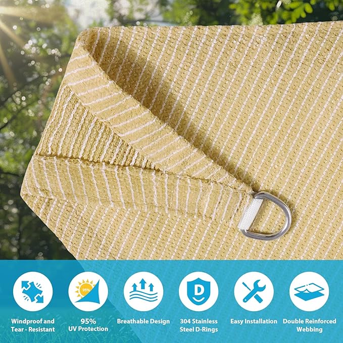 Amagenix Sun Shade Sail 6'X15' Curved Edge Outdoor Shade Canopy Beige Breathable 95% UV Block Shade Cloth for Patio Garden Backyard (We Make Custom Size)