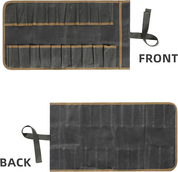 Wrench Roll Up Pouch (20 Slots), Portable Carry On Pouch Workshop Storage Woodworking Tools Organizer Bag Waxed Canvas Tool Roll & ArmyGreen