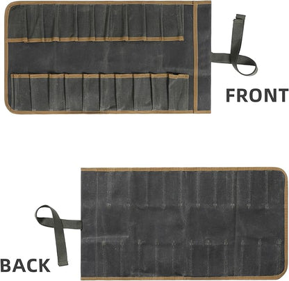 Wrench Roll Up Pouch (20 Slots), Portable Carry On Pouch Workshop Storage Woodworking Tools Organizer Bag Waxed Canvas Tool Roll & ArmyGreen