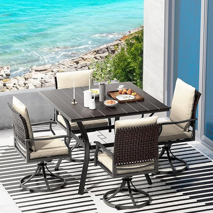 LEVELEVE 5 Piece Outdoor Patio Dining Set with 4 Swivel Dining Chairs & 1 Large Round Dining Table,Bistro Furniture Set for Lawn, Garden, Deck, Backyard and Porch