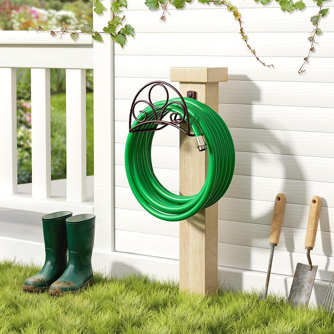 Metal Garden Hose Holder - Wall Mounted Water Hose Holder - Hose Hanger Heavy Duty for Water Hose Extension Cords Vacuum Hose bronze