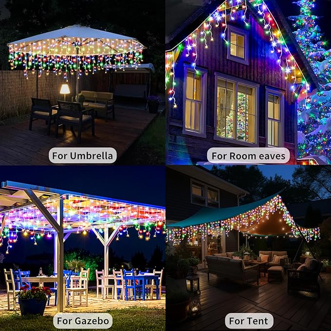 Solar Icicle Christmas Lights Outdoor - 82Ft 660 LED Multi-color Icicle Lights Outdoor Solar Powered with Remote, Color Changing Solar Icicle String Lights Waterproof for Outside Roof House Yard Decor