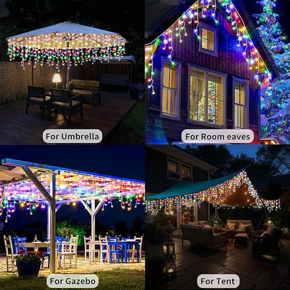 Solar Icicle Christmas Lights Outdoor - 82Ft 660 LED Multi-color Icicle Lights Outdoor Solar Powered with Remote, Color Changing Solar Icicle String Lights Waterproof for Outside Roof House Yard Decor