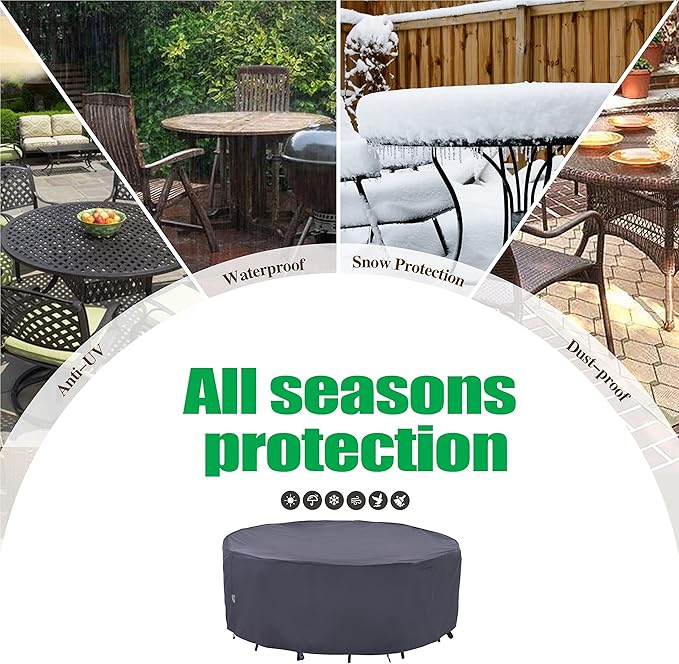 F&J Outdoor Patio Furniture Covers, Waterproof UV Resistant Heavy Duty Round Outdoor Furniture Cover, 84" Dia x 27.5" H