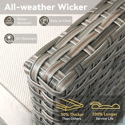 Buenhomino 3 Pieces Patio Furniture Sofa Set-Outdoor Wicker Patio Furniture Covered Couch with Multifunctional Ottoman and All-Weather Patio Conversation Set for Backyard Porch Garden Grey/Beige