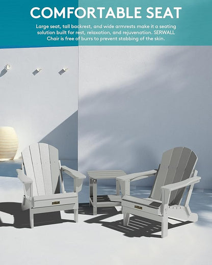 SERWALL Folding Adirondack Chair for Patio Garden Outdoors Fire Pit- Spanish Gray