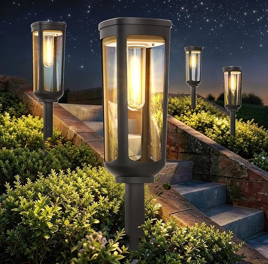 Solar Pathway Lights Outdoor Waterproof IP65, 4 Pack Warm White Solar Walkway Lights, Auto On/Off Outdoor Light for Lawn Garden Patio Driveway Decor Landscape Lighting