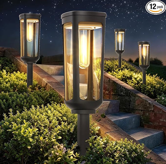 Solar Pathway Lights Outdoor Waterproof IP65, 12 Pack Warm White Solar Walkway Lights, Auto On/Off Outdoor Light for Lawn Garden Patio Driveway Decor Landscape Lighting