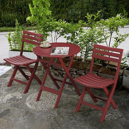 Patio Bistro Set, 3 Piece Plastic Folding Bistro Set, Portable Outdoor Patio Table and Chairs Set, Foldable Patio Furniture Set for Balcony, Porch, Backyard, Garden,Poolside (Red)
