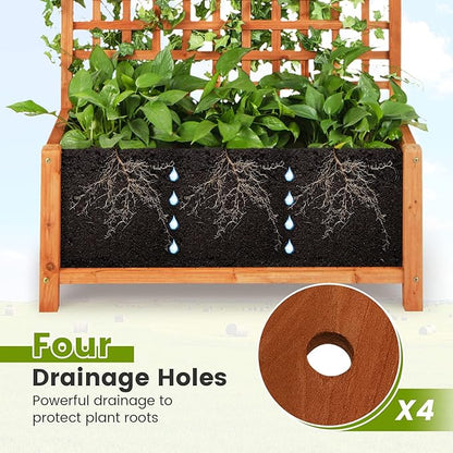 COSTWAY Raised Garden Bed with Trellis, Indoor & Outdoor Wooden Planter Box with Hanging Roof, Drainage Holes, Freestanding Vertical Planter for Vines, Climbing Plants, Flowers, Vegetables