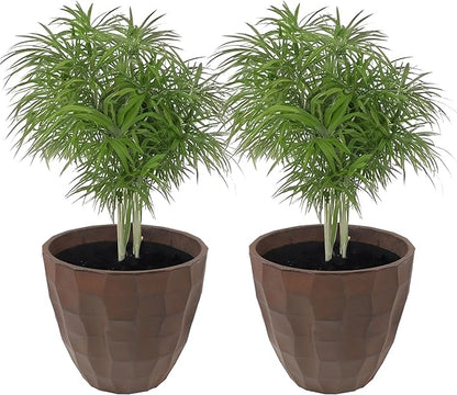 Sunnydaze Pebbled Polyresin Round Outdoor Planter - 15.75" Flower Pot for Indoor or Outdoor Use - Dark Brown - Set of 2