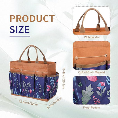 2 Pcs Heavy Duty Gardening Tools, Leather Gloves with Multi-Pocket Tote Bag, Thorn Resistant Non Slip Fashion Durable Set, Breathable Comfortable Ergonomic Gardening Gifts for Women