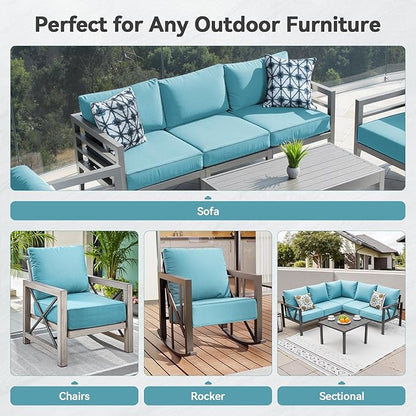 Luxury 6" Outdoor Cushions for Patio Furniture, 24x24x6" Thick Seat Cushion Set of 4, Fade Resistant Couch Chair Replacement Cushions High Density Deep Wicker Chair Cushion w/ Removable Cover, Teal