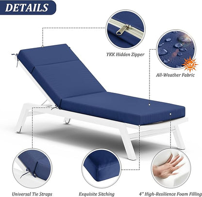 Chaise Lounge Cushion for Outdoor Furniture, Waterproof Fade and Tear Resistant Lounge Deck Chair Cushions for Patio Lawn Pool Resort Hotel