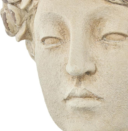Deco 79 Magnesium Oxide Woman Indoor Outdoor Planter Distressed Antique Greek Bust Large Planter Pot with Floral Accents, Planter 11" x 10" x 22", Cream