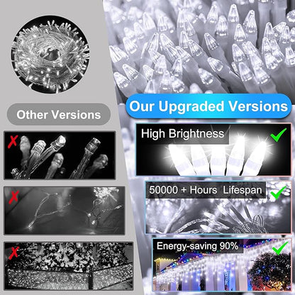 504 LED Fairy lights for Bedroom, 50ft Christmas Window Lights with 112 Drops 12 Modes, Dimmable Curtain Lights, String Lights Indoor Outdoor for Holiday Wedding Party Home Decorations, Cool White