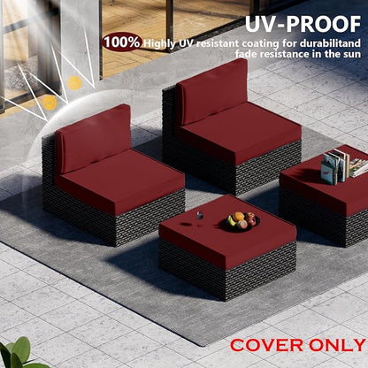 9 Piece Outdoor Patio Waterproof Cushion Covers, Fits 4-Seat Wicker Rattan Sectional Couch Chair Furniture Cover Replacement Set - Fade-Resistant Patio Cushion Covers with Zipper