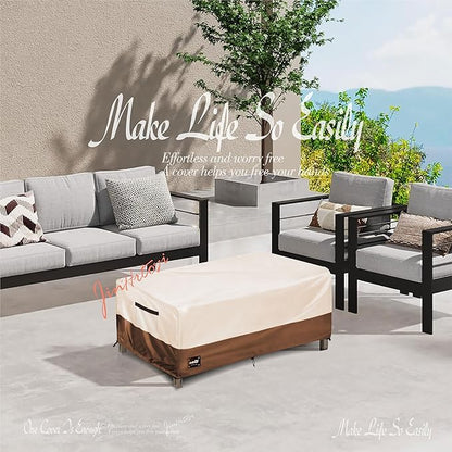 Outdoor Coffee Table Cover Waterproof, Patio Rectangular Side Table Covers, 36W x 24D x 16H Inches Outdoor Tables Cover,Beige&Brown
