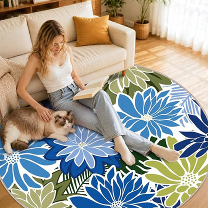 ZonLi Colorful Outdoor Rug 6x6Ft Waterproof Multicolored Indoor Area Rug Washable Outdoor Patio Rugs Tropical Floral Non Slip Outdoor Carpet for Living Room, Pool,Backyard,Deck,Camping