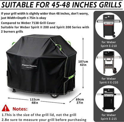 ROCKTAKIN Heavy Duty Grill Cover, BBQ Gas Grill Cover for Outdoor, Waterproof UV & Fade Resistant Windproof Barbecue Cover with Air Vents for Weber Charbroil Nexgrill and More (48" L x 27" W x 42" H)