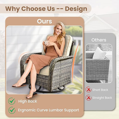 HOOOWOOO Patio Furniture Set,3 Pieces Outdoor Conversation Set,All Weather Wicker High Back Swivel Chairs Bistro Set with Side Table,Beige