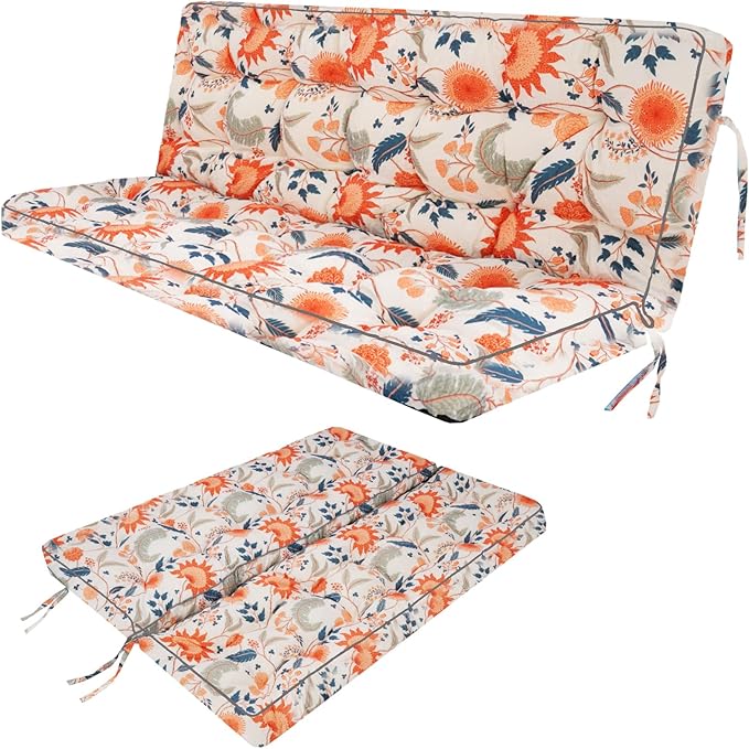 Swing Replacement Seat Cushions, 2-3 Seater Bench Cushions for Outdoor Furnitur with Backrest, Garden Recliner Seat Cushions Waterproof Sofa Pads (Spring Warmth, 63x40in)