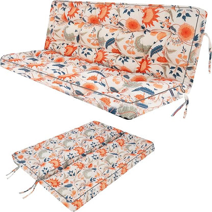 Swing Replacement Seat Cushions, 2-3 Seater Bench Cushions for Outdoor Furnitur with Backrest, Garden Recliner Seat Cushions Waterproof Sofa Pads (Spring Warmth, 63x40in)