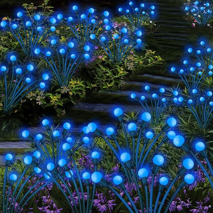 Kohlrabi Solar Garden Lights Outdoor, 6 Pack 48 LED Blue Firefly Lights Waterproof, Sway by Wind, Solar Wind Swaying Light for Yard Patio Backyard Garden Planter Flower Bed Pathway Decoration