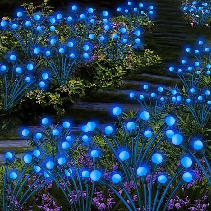 Kohlrabi Solar Garden Lights Outdoor, 2 Pack 16 LED Solar Blue Firefly Lights Waterproof, Sway by Wind, Swaying Light for Yard Patio Backyard Garden Planter Flower Bed Pathway Outdoor Decoration