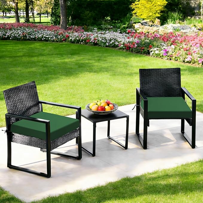 Outdoor Chair Cushions Set of 2, 19x19x3Inch Waterproof & Fade Resistant Patio Furniture Seat Cushions with Ties, Square Outdoor Dining Chair Cushions for Lawn, Garden, Deck&Yard, Forest Green