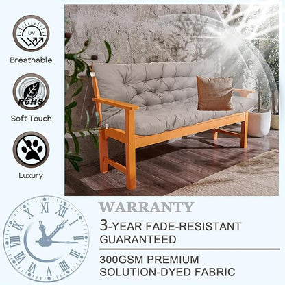 Outdoor Swing Cushions 3 Seater Waterproof, Replacement Bench Cushions for Outdoor Patio Furniture with Backrest, Porch Swing Cushion with Ties for Lawn and Garden (Khaki, 40x60in)