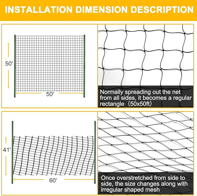 BSTPCOO Nylon Bird Netting 50'x50' with 2.4" Square Mesh Hawk Net for Chicken Run, Poultry Netting Aviary Nets Garden Bird Net for Chicken Coop Nettings Roof Hawk Proof