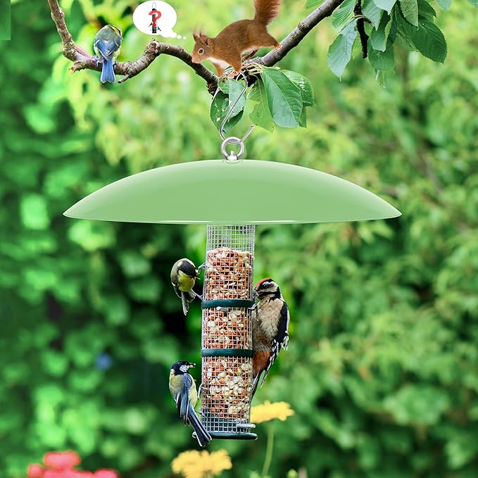 13" Bird Feeder Rain Guard, Hummingbird Feeders Shade Dome Cover, Hanging Baffle for Bird Feeder Pole,Smart Birds Feeder's Umbrella(Light Green), 1 Pack