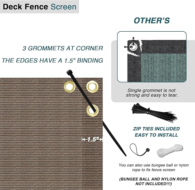 ECOOPTS 3'x50' Balcony Privacy Fence Screen with Zip Ties, Outdoor UV Protection Fence Cover for Balcony Porch Patio Deck Yard (Brown)