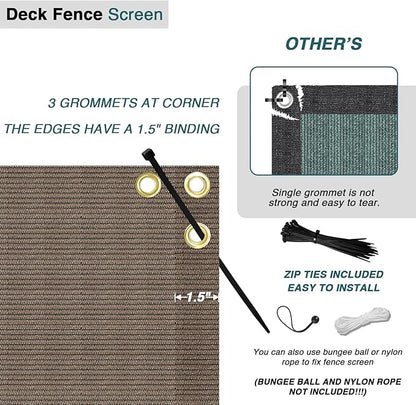 ECOOPTS 3'x50' Balcony Privacy Fence Screen with Zip Ties, Outdoor UV Protection Fence Cover for Balcony Porch Patio Deck Yard (Brown)
