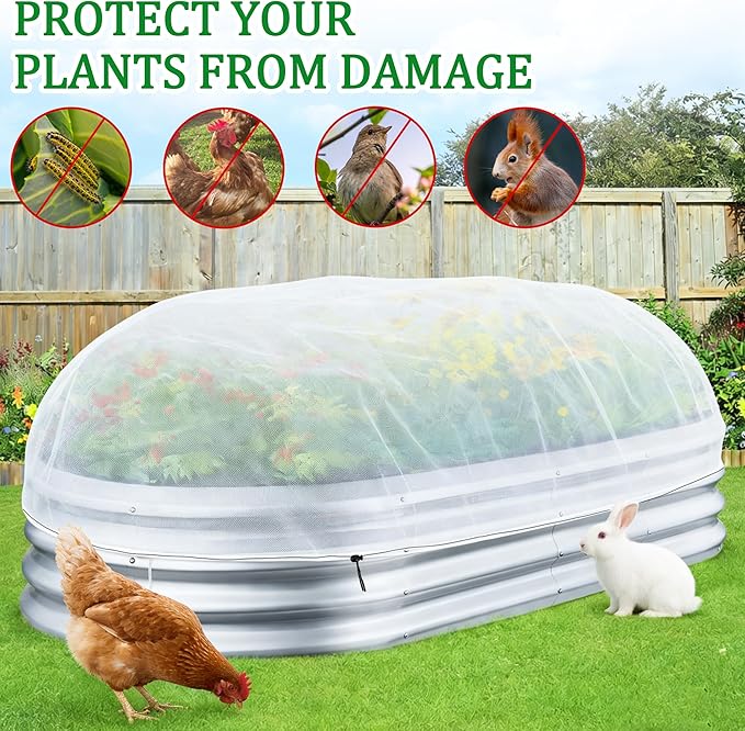 2 Pack Garden Netting for Raised Beds, 4 x 2 Ft Raised Bed Plant Covers for Garden Protection, Fine Mesh Bird Netting Pest Barrier Screen with Drawstring for Protecting Vegetables Fruits Crops