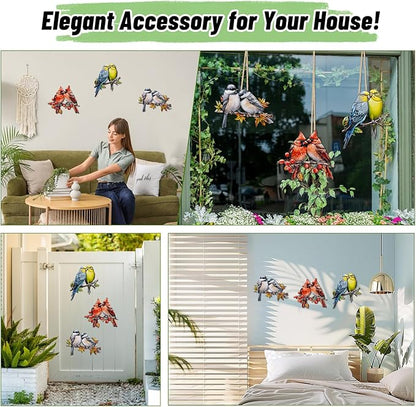 YOADEHOA 3Pcs Metal Wall Art Decor Birds on Branch, 3D Colorful Bird Outdoor Hanging Wall Art Patio Fence Decorations, Hummingbird Wall Sculptures for Indoor Outdoor Garden Garden (Birds B)