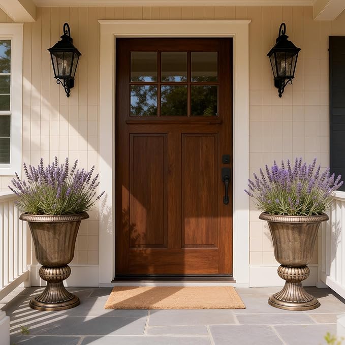 Athena Collection 20''H Garden Plastic Urn Vintage Tall Planter Urn Patio Large Flower Pot Porch Planter Large Planter for Indoor Outdoor Plant, Bronze