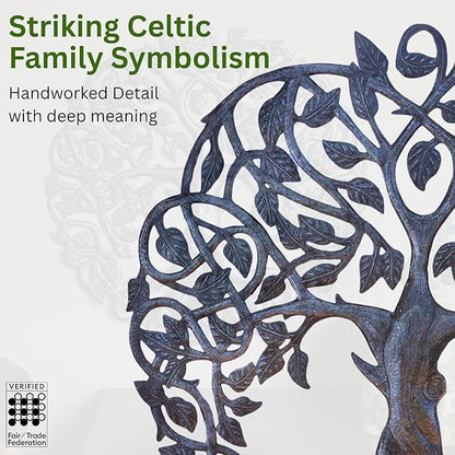 Tree of Life Metal Wall Art, Contemporary Iron Artwork Decor, Celtic Family Trees, 23 In. x 23 In. Round Modern Plaque, Handmade in Haiti,Fair Trade Certified, Signed By Wilson Etienne