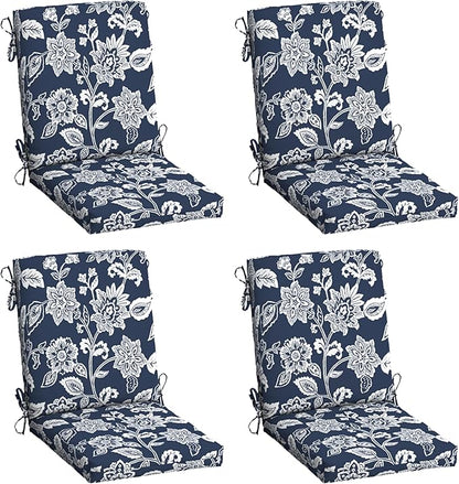 Arden 4-Pack Outdoor Patio Dining Chair Cushion, 20x44, Rain-Proof Seat Pad, Fade-Resistant Outdoor Cushion Sapphire Blue Ashland Jacobean