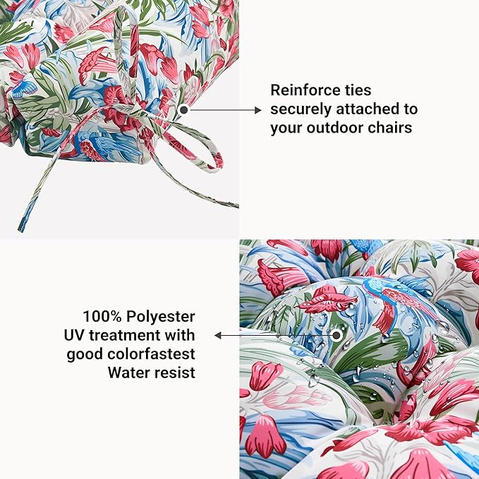 ARTPLAN Seat/Back Outdoor Chair Cushion,Set of 4 Patio Chair Cushion with Tie,Tufted Replacement for Patio Furniture,40x20x4 Inches,4 Count,Floral