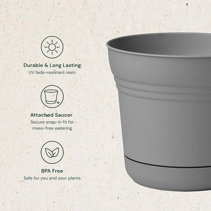 Bloem Saturn Round Planter with Saucer Tray: 12" - Charcoal - Durable Plastic Pot, Matte Finish, Removable Saucer, for Indoor & Outdoor Use, Gardening, 3 Gallon Capacity