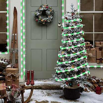 YEGUO Solar Christmas Candy Cane Rope Lights, 2 Pack Each 33ft 100 LED Green & White Solar Rope Light Outdoor Waterproof Decorations String Tube Lights
