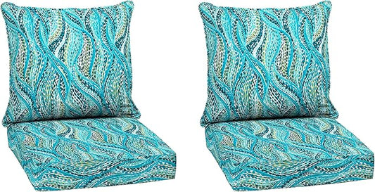 Arden Outdoor Deep Seat Cushion Set (2-Pack), 24 in x 24 in, Weather-Proof, Rain-Proof, Fade Resistant Patio Cushion for Chair, Sofa, and Couch Teal Ariel